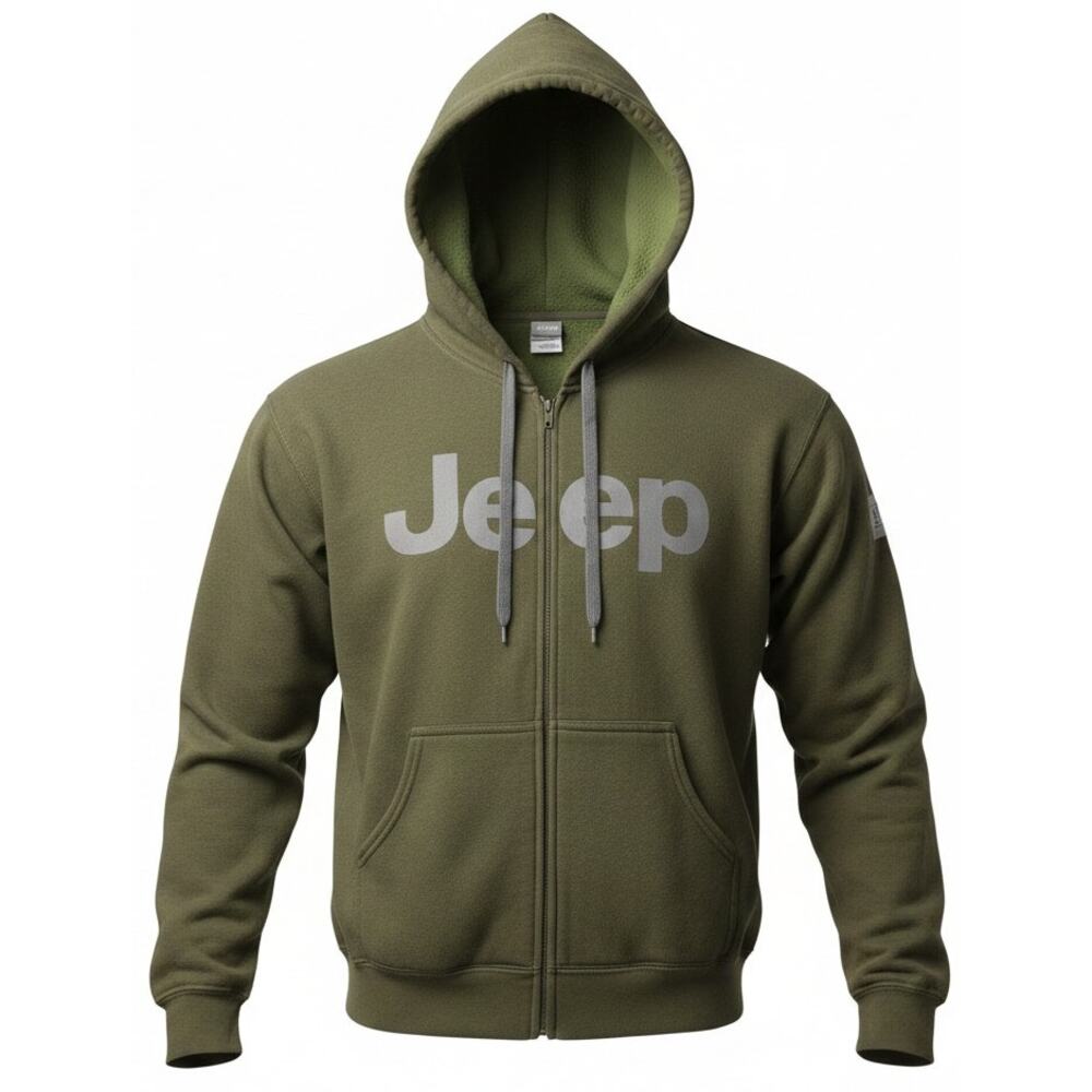 Jeep Gildan Heavy Blend Olive Green Full Zip Hoodie Large